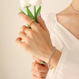 Zircon Inlaid Necklace Bracelet Set Stainless Steel Jewelry