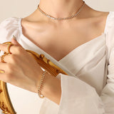 Zircon Inlaid Necklace Bracelet Set Stainless Steel Jewelry