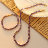 Zircon Inlaid Necklace Bracelet Set Stainless Steel Jewelry