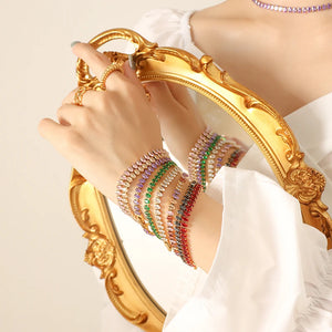 Zircon Inlaid Necklace Bracelet Set Stainless Steel Jewelry