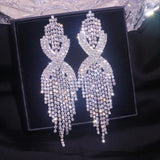 Long Tassel Earrings Silver Rhinestone Drop Dangle Earring for Women