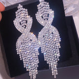 Long Tassel Earrings Silver Rhinestone Drop Dangle Earring for Women