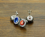925 Sterling Silver Snowflake Stud Earrings High 5A Red Cubic Zirconia