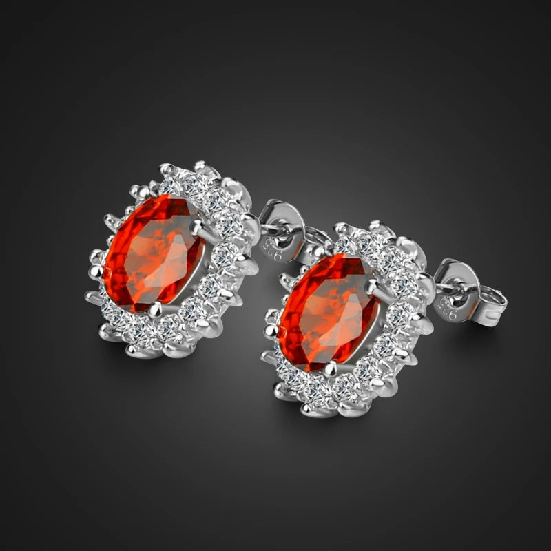 925 Sterling Silver Snowflake Stud Earrings High 5A Red Cubic Zirconia