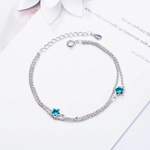 925 Sterling Silver Double Chain Star Bracelet for Women