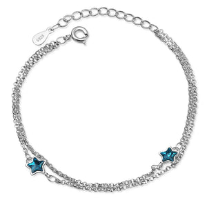 925 Sterling Silver Double Chain Star Bracelet for Women