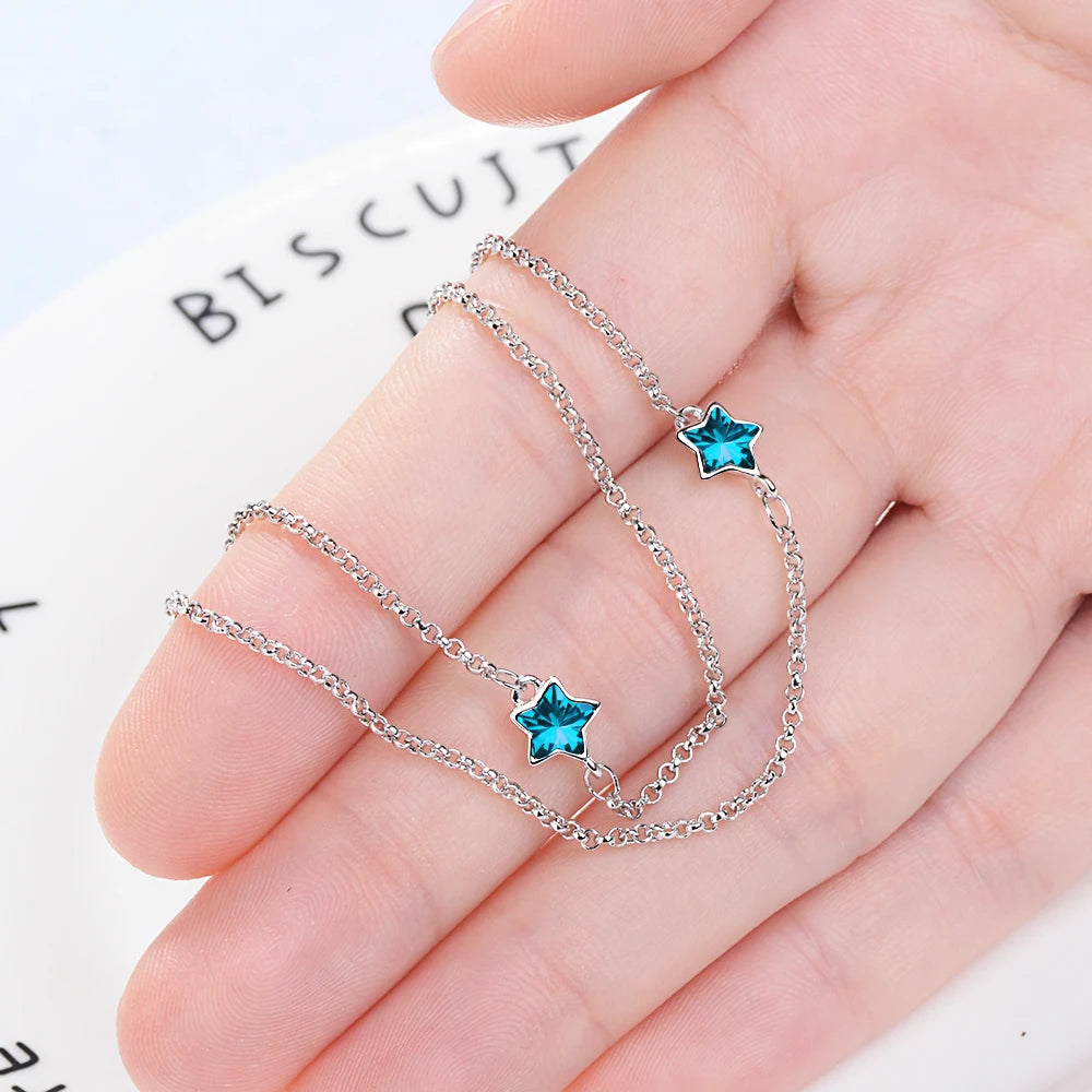 925 Sterling Silver Double Chain Star Bracelet for Women
