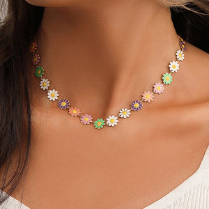 Flower Daisy Clavicle Necklace for Women Statement Bridal Wedding Jewelry