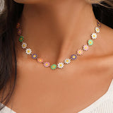 Flower Daisy Clavicle Necklace for Women Statement Bridal Wedding Jewelry