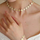 Flower Daisy Clavicle Necklace for Women Statement Bridal Wedding Jewelry