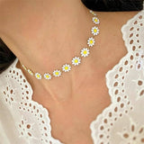 Flower Daisy Clavicle Necklace for Women Statement Bridal Wedding Jewelry