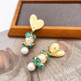 Flower Heart Pearls Drop Clip Earrings Pendant Red Women Accessories