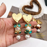 Flower Heart Pearls Drop Clip Earrings Pendant Red Women Accessories
