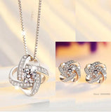 925 Silver Flower Jewelry Set Necklace Earrings Ring Gift