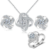 925 Silver Flower Jewelry Set Necklace Earrings Ring Gift