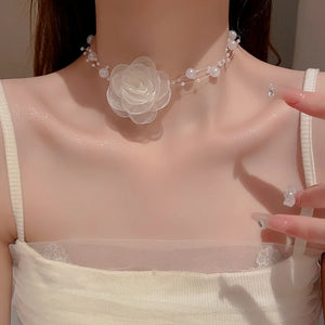 Flower Pearl Choker Necklace Sweet Ins Style Lady Wedding Jewelry