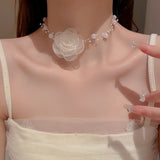 Flower Pearl Choker Necklace Sweet Ins Style Lady Wedding Jewelry