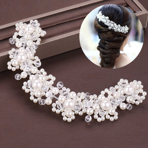 Flower Pearl Headband Crystal Tiara Wedding Bride Beaded Headdress