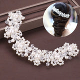 Flower Pearl Headband Crystal Tiara Wedding Bride Beaded Headdress