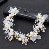 Flower Pearl Headband Crystal Tiara Wedding Bride Beaded Headdress