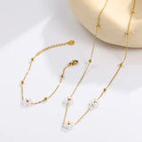 Pearl Beaded Choker Necklace Stainless Steel Chain Collar Accessory