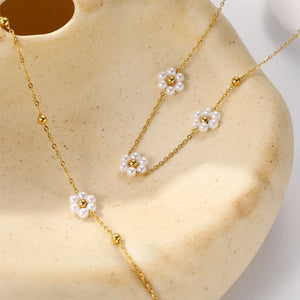 Pearl Beaded Choker Necklace Stainless Steel Chain Collar Accessory