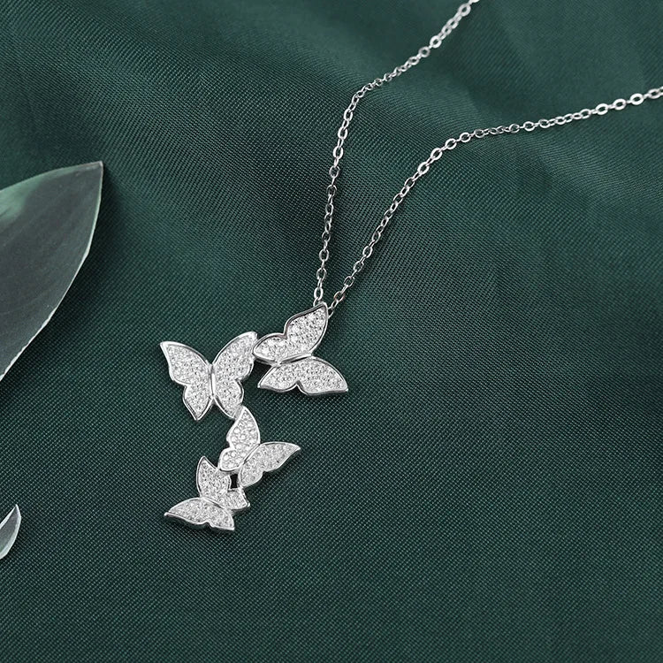 Butterfly Dangle Pendant 925 Silver Necklace for Women