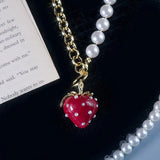 Vintage Pearl Chain Fruit Pendant Necklace for Women