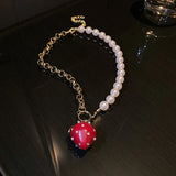 Vintage Pearl Chain Fruit Pendant Necklace for Women