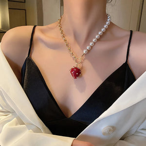 Vintage Pearl Chain Fruit Pendant Necklace for Women