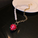 Vintage Pearl Chain Fruit Pendant Necklace for Women