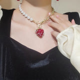 Vintage Pearl Chain Fruit Pendant Necklace for Women