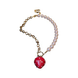 Vintage Pearl Chain Fruit Pendant Necklace for Women