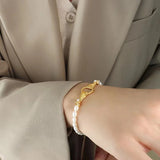 Freshwater Pearl Bracelet 18K Plated Stainless Steel Hands Bangle