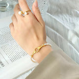 Freshwater Pearl Bracelet 18K Plated Stainless Steel Hands Bangle