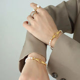 Freshwater Pearl Bracelet 18K Plated Stainless Steel Hands Bangle