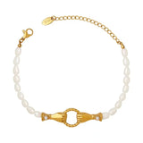 Freshwater Pearl Bracelet 18K Plated Stainless Steel Hands Bangle