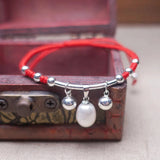 Freshwater Pearl Pendant Bracelet 925 Sterling Silver Red Thread