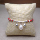 Freshwater Pearl Pendant Bracelet 925 Sterling Silver Red Thread