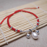 Freshwater Pearl Pendant Bracelet 925 Sterling Silver Red Thread
