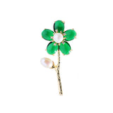 Freshwater Pearl Women Brooch Pin Green Red Flower Corsage Jewelry