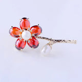 Freshwater Pearl Women Brooch Pin Green Red Flower Corsage Jewelry