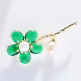 Freshwater Pearl Women Brooch Pin Green Red Flower Corsage Jewelry