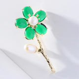 Freshwater Pearl Women Brooch Pin Green Red Flower Corsage Jewelry