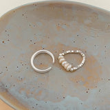 Geometric Pearl Bead Chain Silver Ring for Women Girls