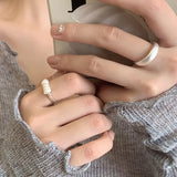 Geometric Pearl Bead Chain Silver Ring for Women Girls