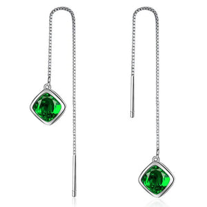 Gemstone Geometry Emerald Ear drops Ruby Silver Earrings for Women