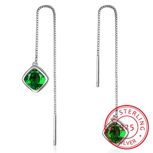 Gemstone Geometry Emerald Ear drops Ruby Silver Earrings for Women
