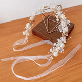 Bridal Headband Pearl Hair Headdress Flower Tiara Crystal Bride Garland