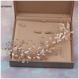 Bridal Headband Rhinestone Pearl Hair Headdress Flower Wreath